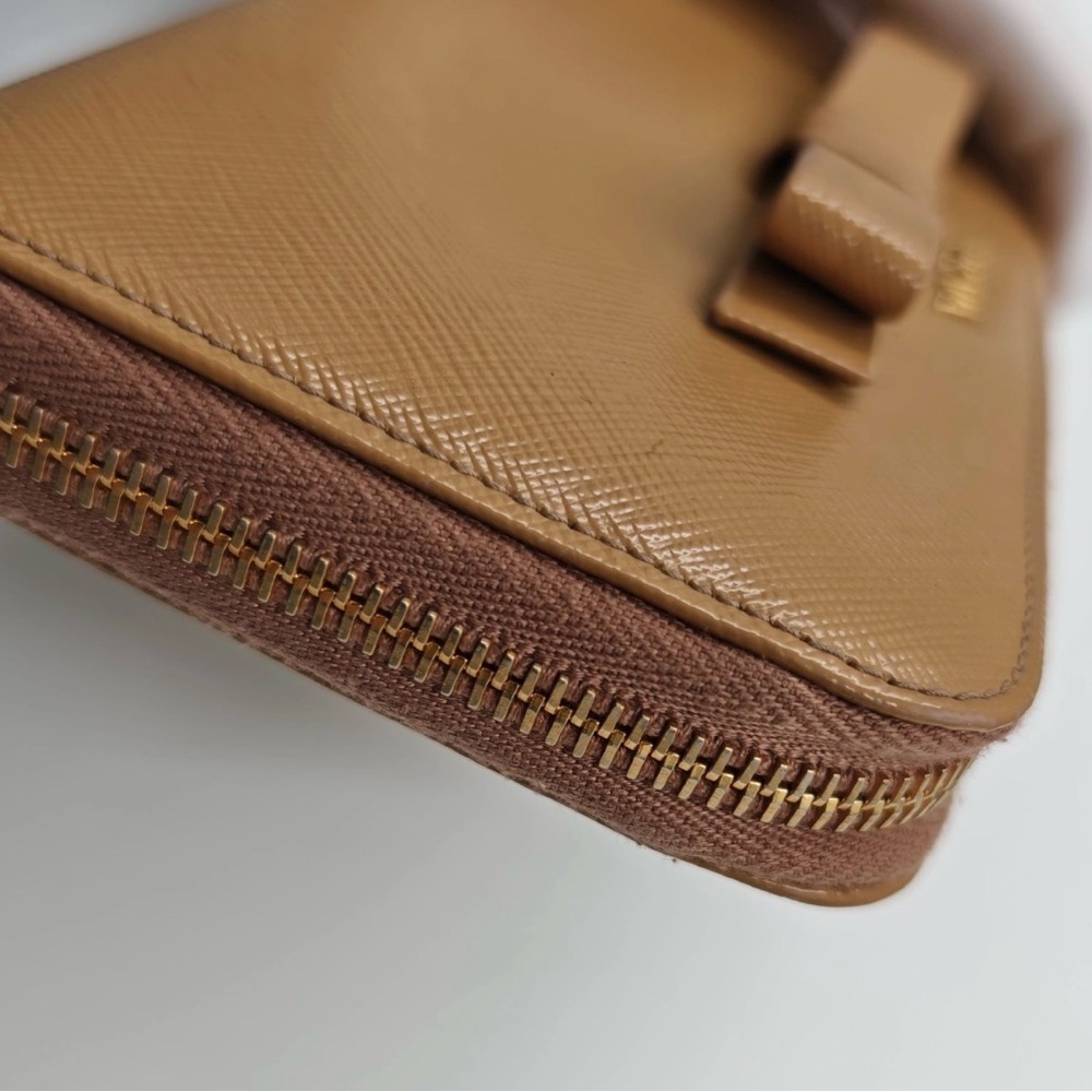 PRADA Saffiano Leather Bow Wallet Beige Nude Zip Around Authentic - Picture 5 of 11